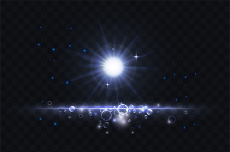 Cold blue galaxy glowing light effect illustration. Magic shiny silver dust line for banner design, luminous glares trail with sparkle glitter flare and shimmer glitz on dark black backgroundのイラスト素材