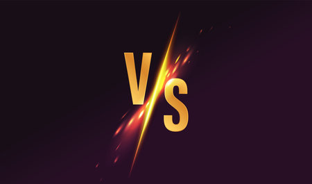 VS fight vector illustration. Abstract versus battle banner, boxing competition and sport game challenge symbols for teams with fire and glow light effect and yellow VS letters on dark backgroundのイラスト素材