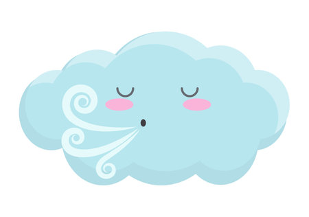 Cute cloud blowing. Cute weather with emotion expression vector cartoon illustrationのイラスト素材