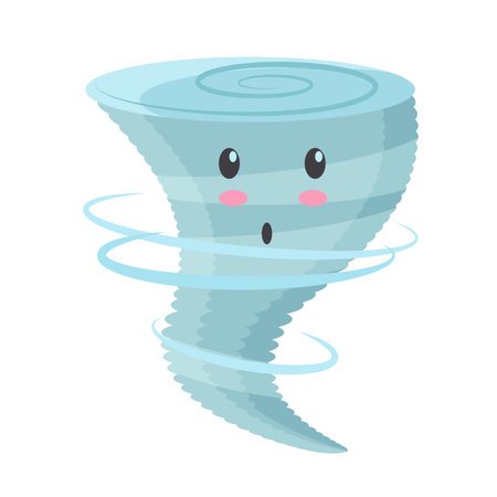 Cute tornado with shocked face. Weather forecast, funny storm vector cartoon illustrationのイラスト素材