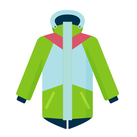 Snowboarding warm jacket. Winter sport clothing, ski gear equipment vector cartoon illustrationのイラスト素材