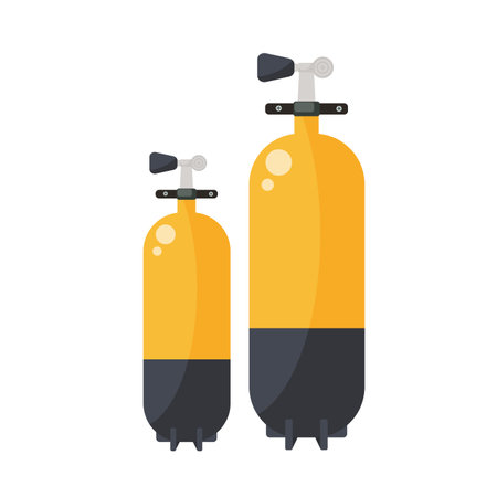 Diving tank cylinders. Scuba divers stuff, equipment for diving vector cartoon illustrationのイラスト素材