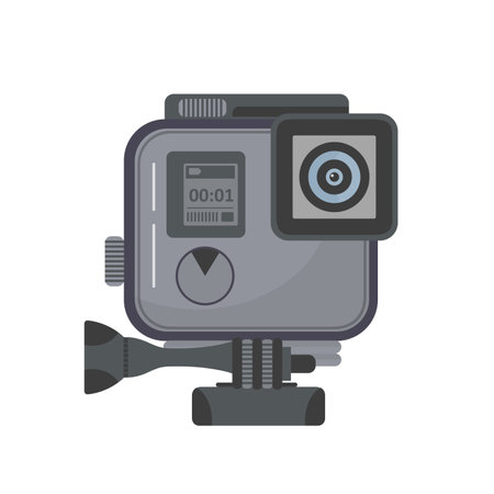 Underwater diving camera. Diver stuff equipment, waterproof camera vector cartoon illustrationのイラスト素材