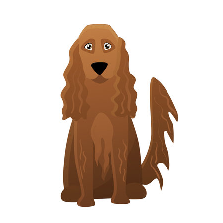 Irish setter dog. Domestic breed, familiar lovely puppy pet vector cartoon illustrationのイラスト素材