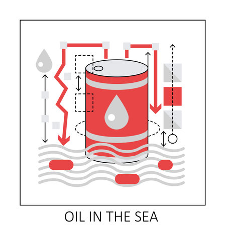 Oil in the sea water pollution. Oil waste pollution, global ecology problem vector illustrationのイラスト素材