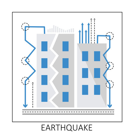 Natural earthquake disaster. Seismic activity, building destruction vector illustrationのイラスト素材