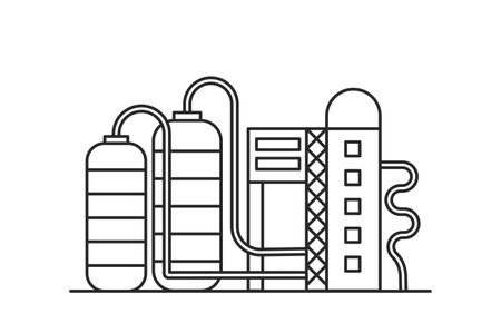 Industrial manufacturing factory. Power station building vector outline illustrationのイラスト素材