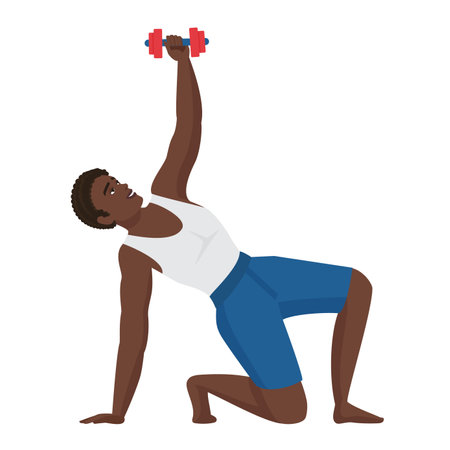 Male sport instructor exercising. Fitness trainer, gym workout coach vector cartoon illustrationのイラスト素材