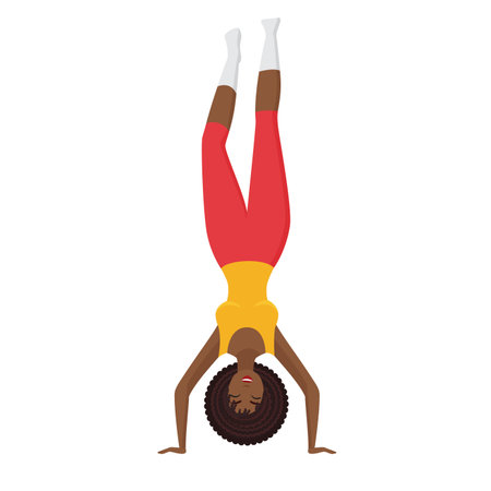 Fitness trainer standing head down. Sport yoga coach, gym training vector cartoon illustrationのイラスト素材