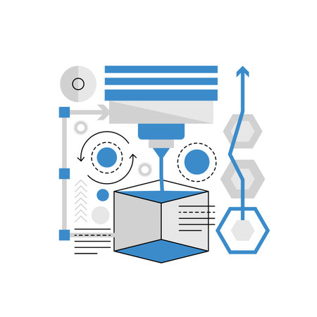 3d printer technology. Innovative printing gadget, prototype printing vector illustration