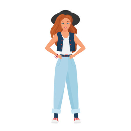 Smiling hipster girl. Confident cool young woman in stylish casual clothes vector cartoon illustrationのイラスト素材