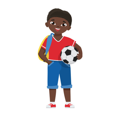 Little boy playing soccer. Children sport activity, active lifestyle kids vector cartoon illustrationのイラスト素材