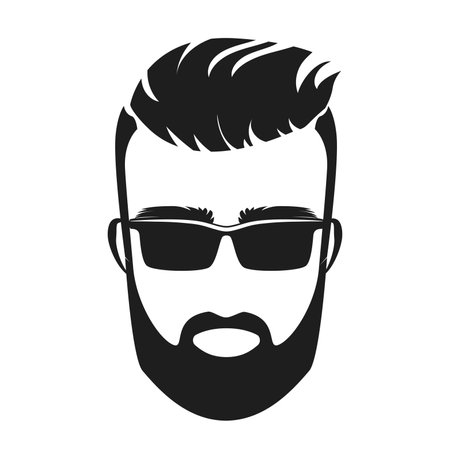 Male head barbershop. Cool man with sunglasses label, stylish hipster emblem vector illustrationのイラスト素材