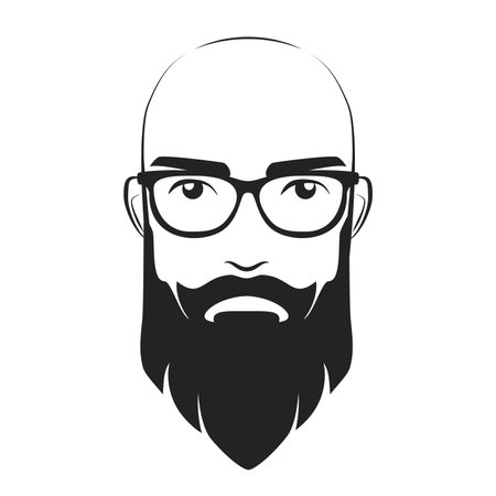 Bald bearded man barbershop . Stylish hipster head emblem vector illustrationのイラスト素材