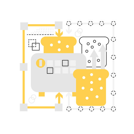 Home kitchen toaster. House appliances, breakfast bread toaster vector illustration