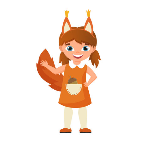 Squirrel kid costume for christmas. Winter carnival for children vector cartoon illustrationのイラスト素材
