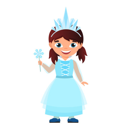 Kid little princess with crown. Frozen child costume for christmas party vector cartoon illustrationのイラスト素材