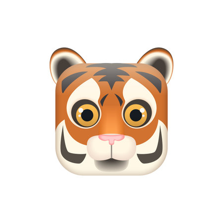 Cute tiger face, animal head in square shape, comic portrait of wild predator vector illustrationのイラスト素材