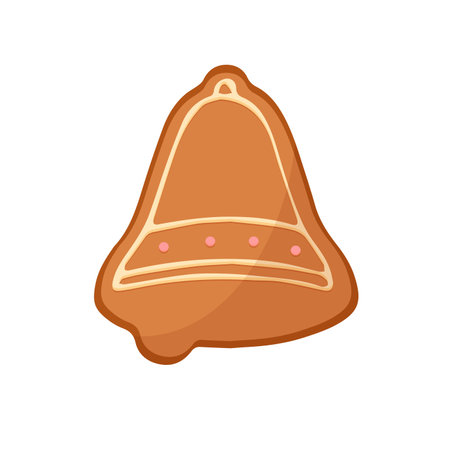 Christmas gingerbread cookie, delicious homemade bell with icing vector illustrationのイラスト素材