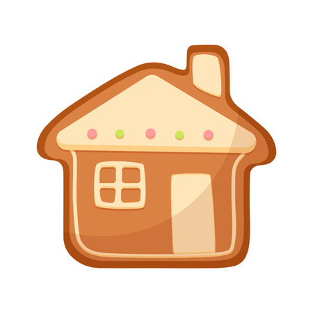 Christmas gingerbread cookie, cake of house shape with window and door, chimney on roof vector illustrationのイラスト素材