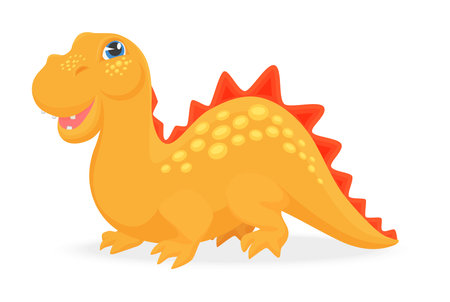 Cute yellow dinosaur, funny baby dino character with adorable smile vector illustrationのイラスト素材