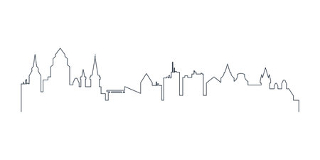 City skyline black line pattern, abstract divider with houses silhouettes vector illustrationのイラスト素材