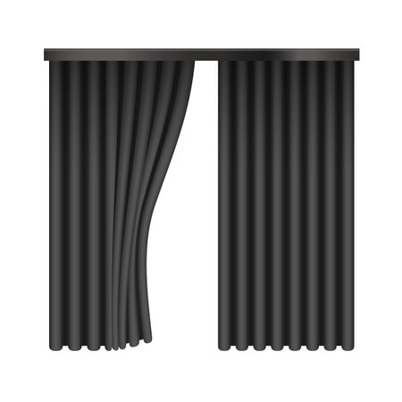 Black curtains opening, 3D blackout fabric with folds of cloth vector illustrationのイラスト素材