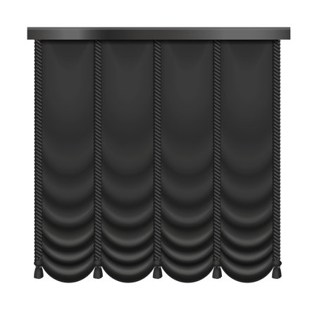 3D closed silk, velvet or satin classic black curtains drape vector illustrationのイラスト素材