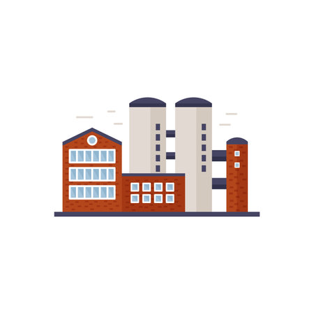 Factory station towers, facades of industrial buildings with windows vector illustrationのイラスト素材