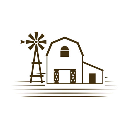 Farm barn for storage of organic hay or grain, village house engraving retro sign vector illustrationのイラスト素材