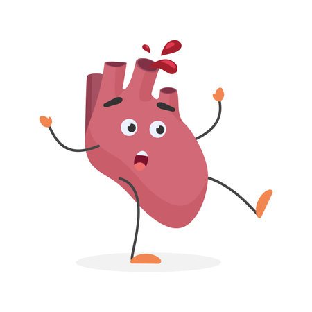 Scared worry heart character with stress and shock expression on face vector illustrationのイラスト素材