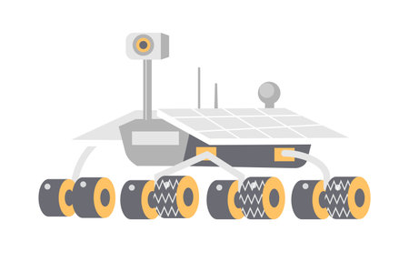 Lunar rover for planet surface exploration, side view of robot vehicle with camera and antenna vector illustrationのイラスト素材