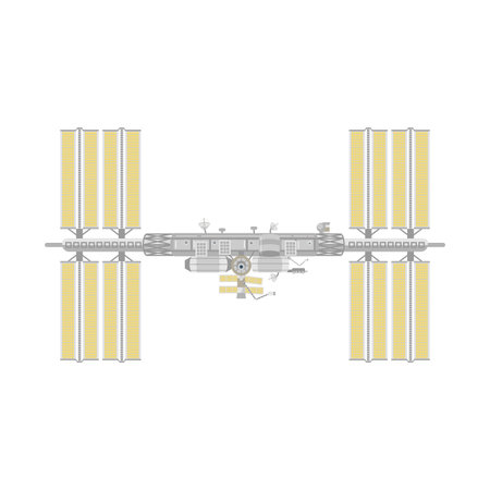International space station, spacecraft with top view and yellow panels vector illustrationのイラスト素材