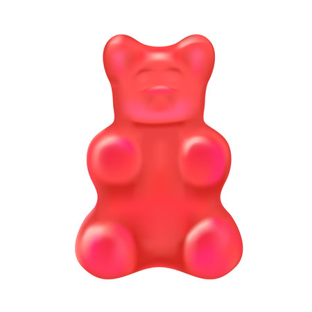 3D jelly candy red bright bear character, sweet and sour glossy dessert vector illustrationのイラスト素材