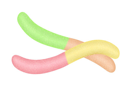 3D jelly candy, colorful long soft chewy worms to taste and enjoy vector illustrationのイラスト素材