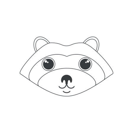Cute raccoon face, animal with funny mask on head, simple line sketch vector illustrationのイラスト素材