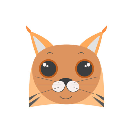 Cute lynx face, portrait of wild cat, comic animal mascot for avatar vector illustrationのイラスト素材