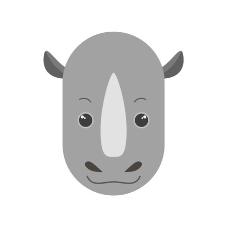 Cute rhinoceros face, head portrait of wild African animal character vector illustrationのイラスト素材