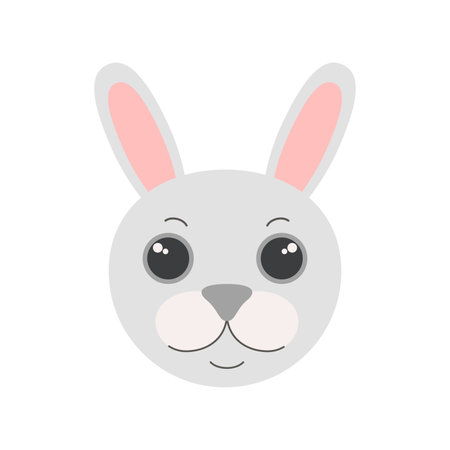 Cute Easter bunny face, head portrait of baby white rabbit vector illustrationのイラスト素材