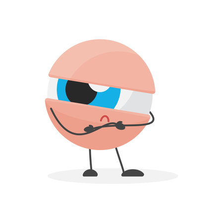 Disappointed narrowed eye, funny eyeball character with expression of distrust vector illustrationのイラスト素材