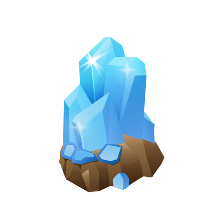 Blue shiny growing crystals of rhinestone in rock, treasure with sparkles vector illustrationのイラスト素材