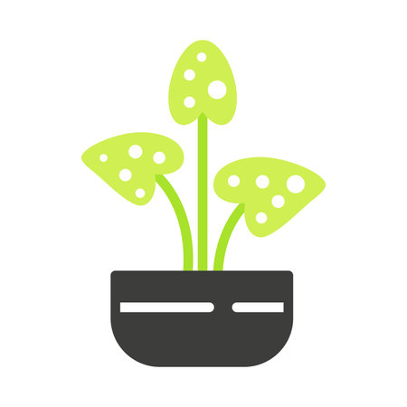 Two pots of flowers for office or home decor, black and green line icon vector illustrationのイラスト素材