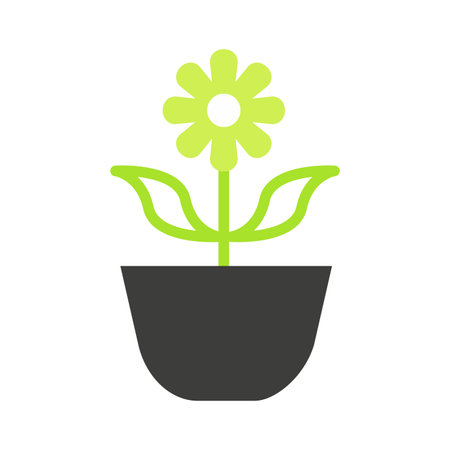 Potted flower with leaf, plant in flowerpot black and green line icon vector illustrationのイラスト素材