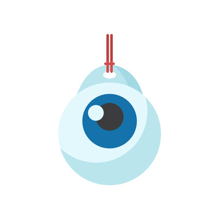 Eye with round white and pupil on red rope, scary witch mascot vector illustrationのイラスト素材