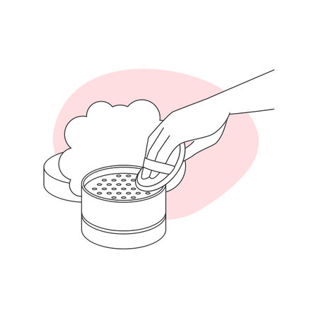 Hand holding puff to apply loose powder for face skin makeup line icon vector illustrationのイラスト素材