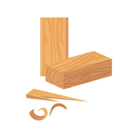 Wooden blocks, shavings and stick pieces of wood from sawmill vector illustrationのイラスト素材