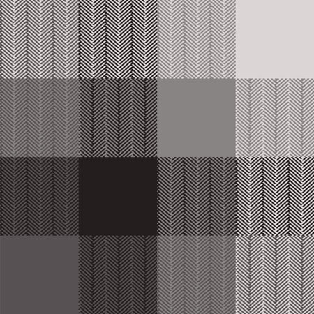 Black and white tartan design, minimalist pixelated geometric texture perfect for fabric plaid, picnic tablecloths, or oilcloth. Classic retro-style blanket and fashionable scarfのイラスト素材