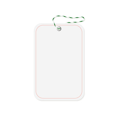 Vector graphic of a rectangular price tag with green string and red border.のイラスト素材