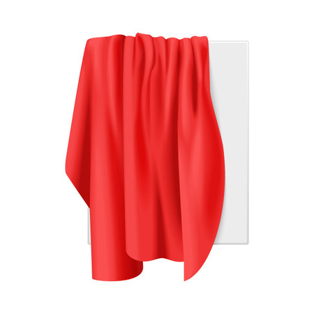Vector illustration of red drapery hanging on a stand, creating a dramatic effect.のイラスト素材