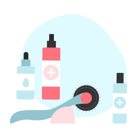 Vector image of various skincare products and a roller for facial massage.のイラスト素材